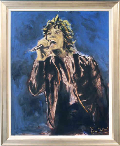 Ronnie Wood Hand-Painted and Hand-Embellished Mick Jagger Monotype Print on Canvas